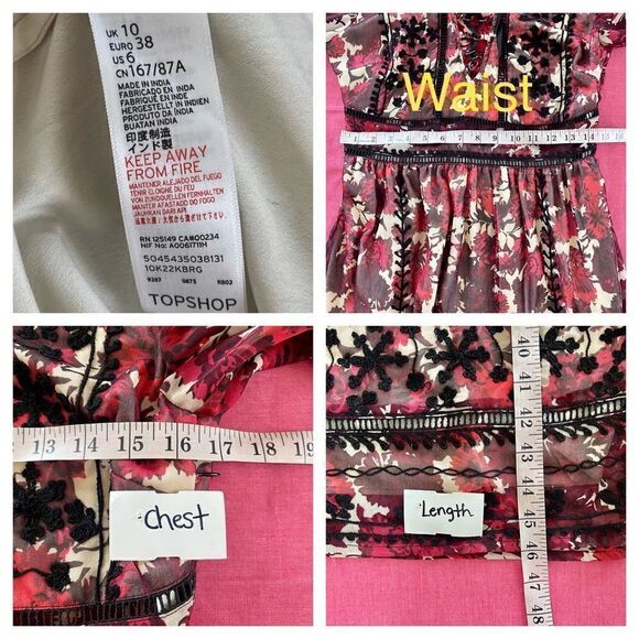 Topshop Embroidered Midi Dress Size 6 Boho Bishop Sleeves Wedding Novelty Fall - Picture 8 of 9